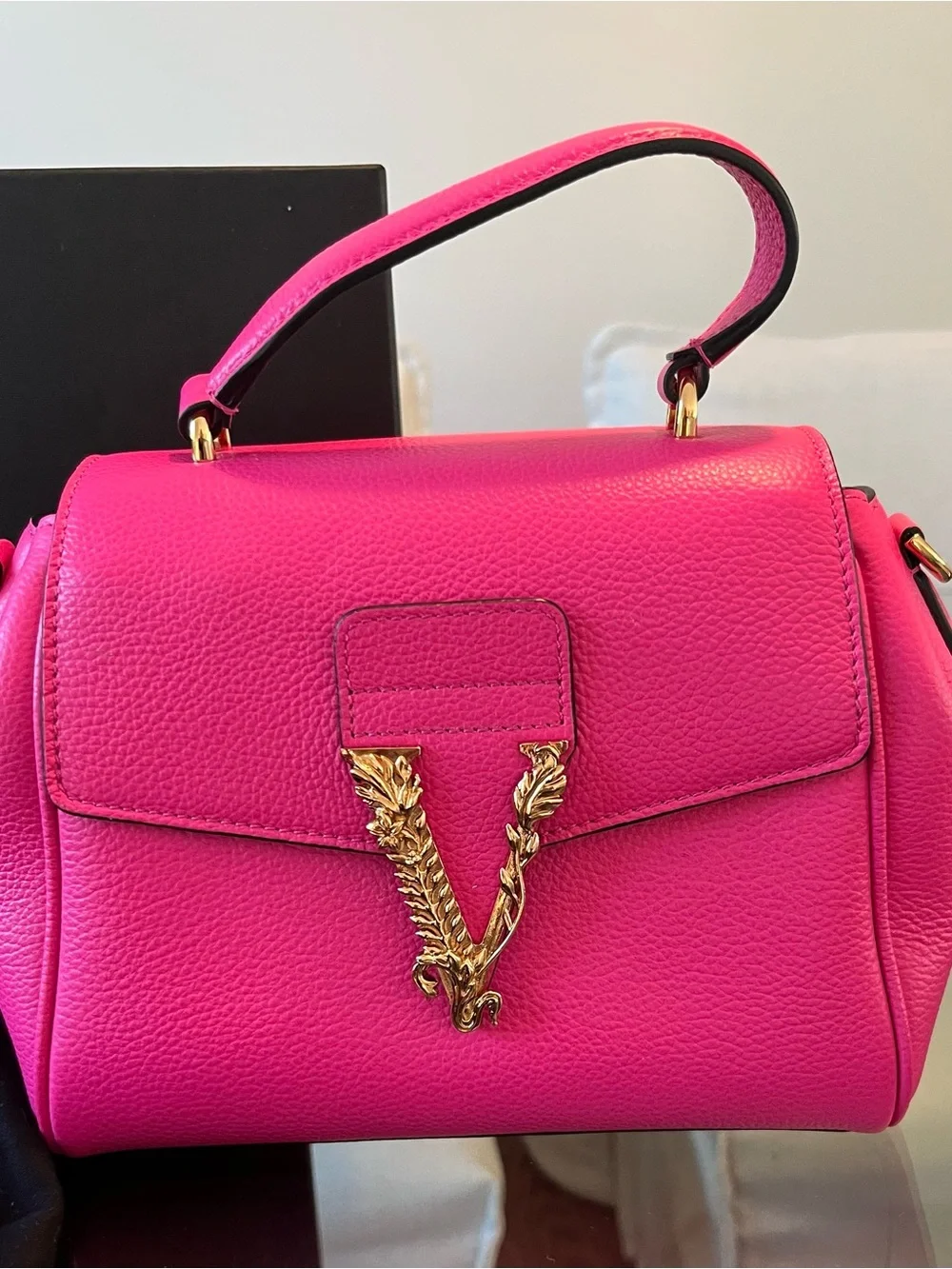 Versace Virtus Grainy Calf Pink Top Handle Bag NWT